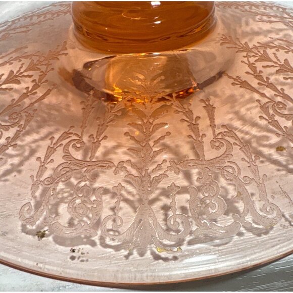 Pink Depression Candle Holder 4" Tall Etched Design Glass Vintage - Picture 3 of 10